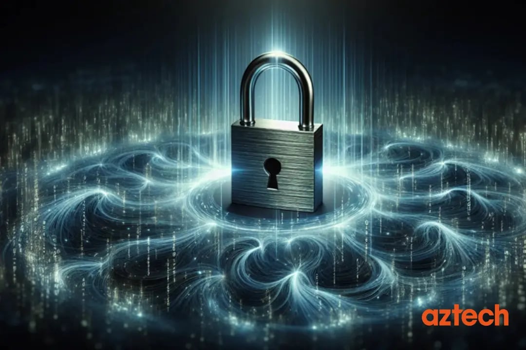 Cyber security concept with lock and digital code